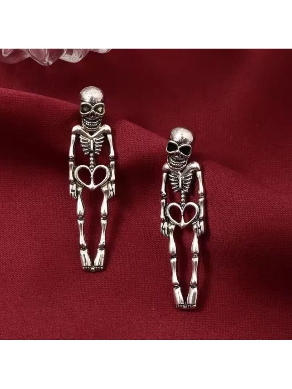 Gothic Skeleton Silver Skull Earrings